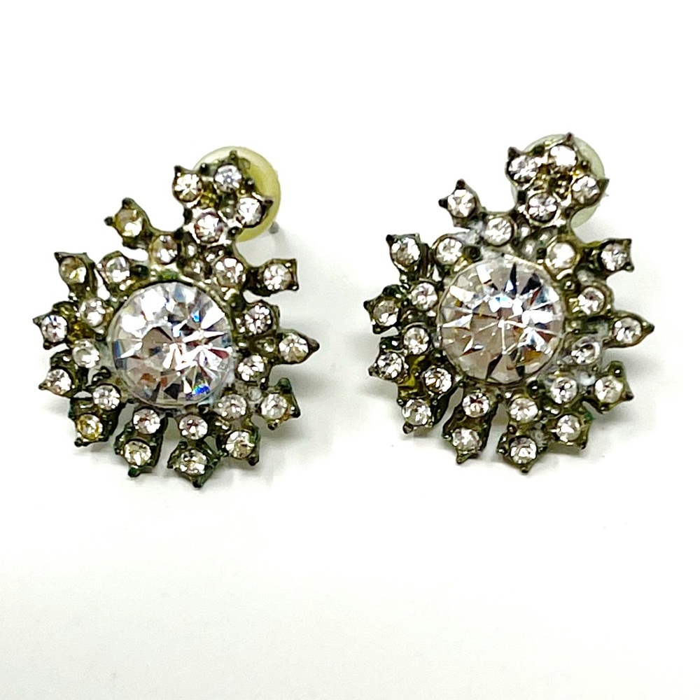 1950s Vintage Earrings Rhinestone Retro Flower